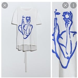 NWT'. Zara Cotton Front Print T-Shirt. Size S